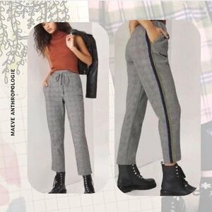 🎉🎉Maeve Anthropologie Plaid Jogger Pants Metallic Gold Black Blue Side Stripes